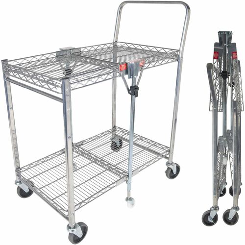 Bostitch Stowaway Utility Cart - 2 Shelf - 400 lb Capacity - 6 Casters - 31" Length x 19.50" Width x 39" Height - Chrome - 1 Each