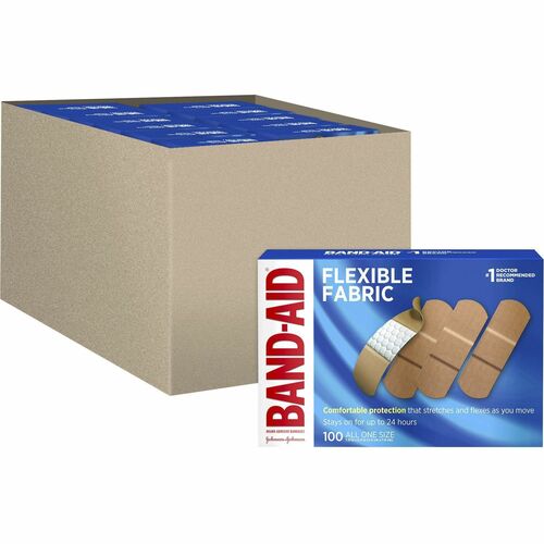 Band-Aid Flexible Fabric Adhesive Bandages - 1" - 12/Carton - 100 Per Box - Beige - Fabric