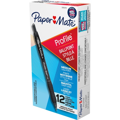 Paper Mate Profile 1.0mm Ballpoint Pens - Medium Pen Point - 1 mm Pen Point Size - Conical Pen Point Style - Retractable - Black - Black Barrel - 12 / Dozen