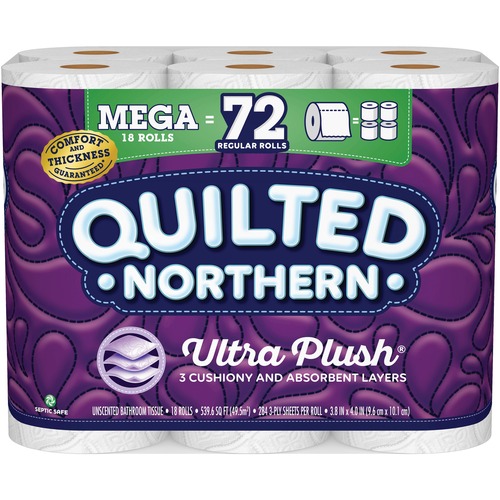 Georgia-Pacific Quilted Northern Plush Bath Tissue - 3 Ply - 284 Sheets/Roll - White - 18 Rolls Per Carton - 5112 / Pack