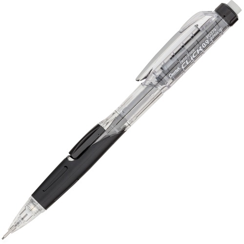 Pentel Twist-Erase Click Mechanical Pencils - 0.9 mm Black Lead - #2, HB - Refillable - Transparent, Black Barrel - 12 / Box