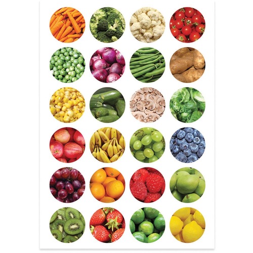 Hygloss Fruits & Veggies Circle Stickers - Learning Theme/Subject - Self-adhesive - Easy Peel - 1" (25.4 mm) Diameter - 3 Sheet