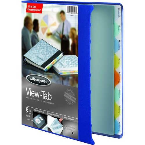 Wilson Jones View-Tab Presentation Binder - 1" Binder Capacity - Letter - 8 1/2" x 11" Sheet Size - 175 Sheet Capacity - Round Ring Fastener(s) - Blue - 9.58 lb - 1 Each