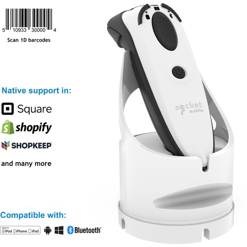 Socket Mobile DuraScan® D730, Laser Barcode Scanner, White & Charging Dock - Wireless Connectivity - 15 ft Scan Distance - 1D - Laser - White