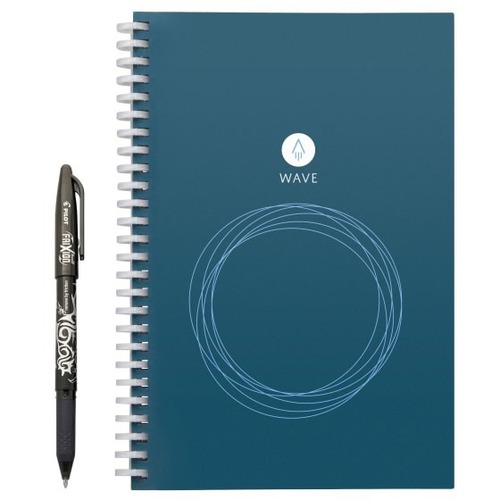 Rocketbook Wave Cloud-Connected Reusable Smart Notebook, Executive Size, 8.9" x 6" - 1 Subject(s) - 80 Sheets - Spiral Bound - Dotted - Blue Cover - Microwave Safe, Soft Cover, Reusable, Acid-free - 1 Each