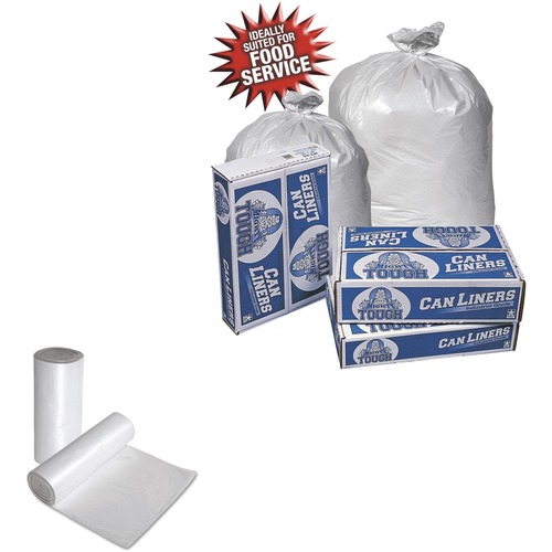 Pitt Plastics Mighty Tough Can Liners - 16 gal/55 lb Capacity - 39" Width x 33" Length - 0.75 mil (19 Micron) Thickness - White - 10Pack - 15 Per Packet - Kitchen