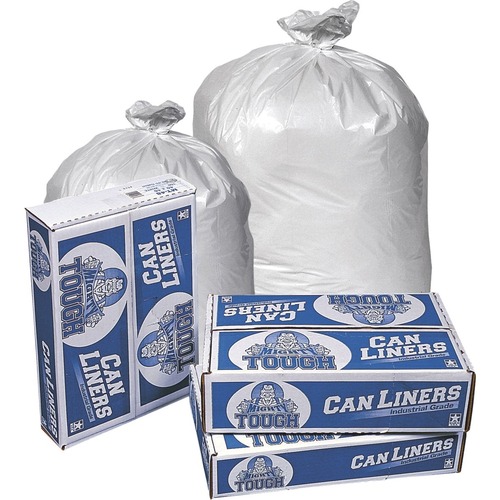 Pitt Plastics Mighty Tough Can Liners - 45 gal/55 lb Capacity - 46" Width x 40" Length - 0.75 mil (19 Micron) Thickness - White - 10Pack - 10 Per Packet - Kitchen