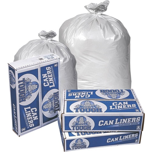 Pitt Plastics Mighty Tough Can Liners - 60 gal/60 lb Capacity - 58" Length x 38" Width x 0.85 mil (22 Micron) Thickness - White - Kitchen - 10 Packet - 10 Pack