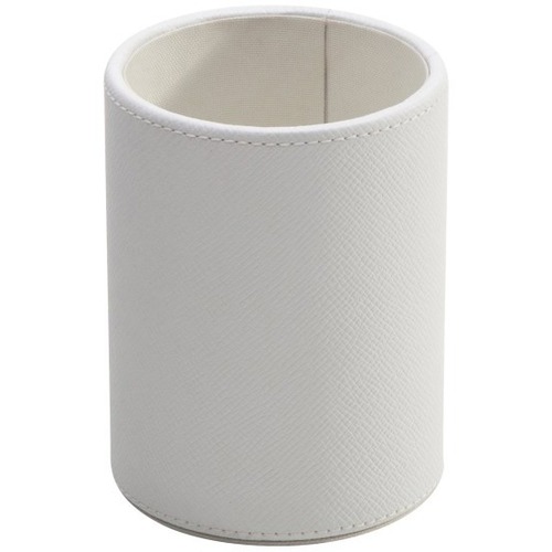 Realspace® White Faux Leather Pencil Cup - 3" x 3" x 4" x - Faux Leather, Paperboard - 1 - White