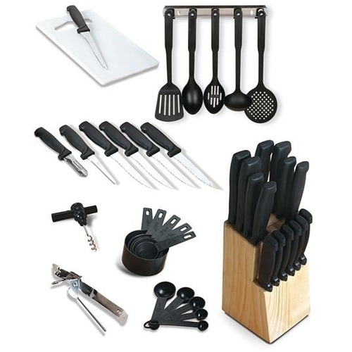 Gibson Cutlery Set - 41 Piece(s) - Cutlery Set - 1 x Chef's Knife, 1 x Carving Knife, 1 x Bread Knife, 1 x Utility Knife, 1 x Boning Knife, 1 x Vegetable Knife, 1 x Paring Knife, 1 x Steak Knife - Dishwasher Safe - Black