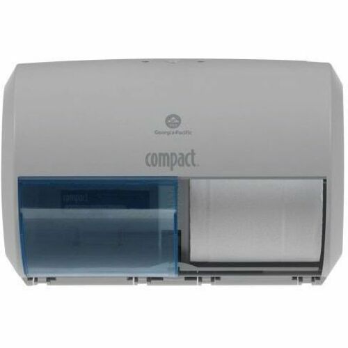 Compact Toilet Paper Dispenser - Roll Dispenser - 2 x Roll - 7.1" Height x 10.1" Width x 6.8" Depth - Plastic - Gray - Stub Roll, Hygienic, Durable, Theft Resistant, Key Lock, Lockable, Perforated - 1