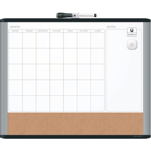 U Brands 3N1 Magnetic MOD Dry Erase Board - 16" (1.3 ft) Width x 20" (1.7 ft) Height - White Painted Steel Surface - Silver/Black Plastic Frame - Rectangle - Horizontal/Vertical - 1 Each