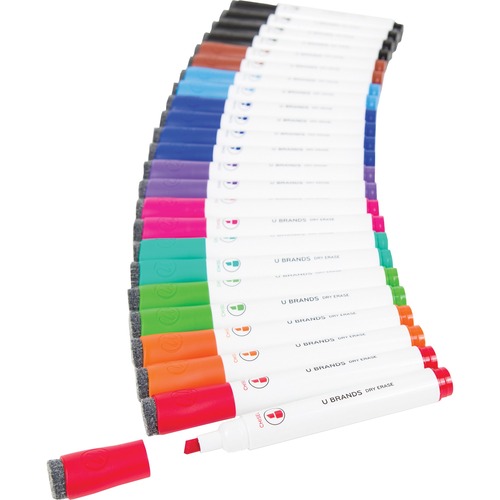 U Brands Dry Erase Marker - Bold Chisel Marker Point - Erasable - Assorted Ink - White Plastic Barrel - 24 / Pack
