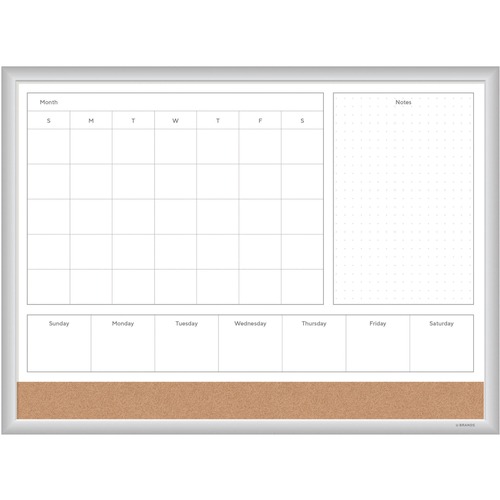 U Brands 4n1 Magnetic Dry Erase Combo - 17" (1.4 ft) Width x 23" (1.9 ft) Height - White Surface - Silver Aluminum Frame - Rectangle - Horizontal - 1 Each - Dry-Erase Boards - UBR3890U0001