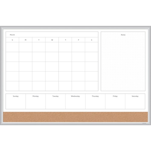 U Brands 4n1 Magnetic Dry Erase Combo - 24" (2 ft) Width x 36" (3 ft) Height - White Surface - Silver Aluminum Frame - Rectangle - Horizontal - 1 Each