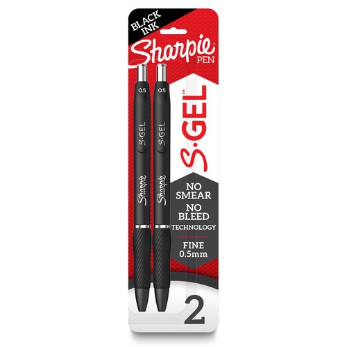Sharpie S-Gel Pens - 0.5 mm Pen Point Size - Black Gel-based Ink - Black Barrel - 2 / Pack