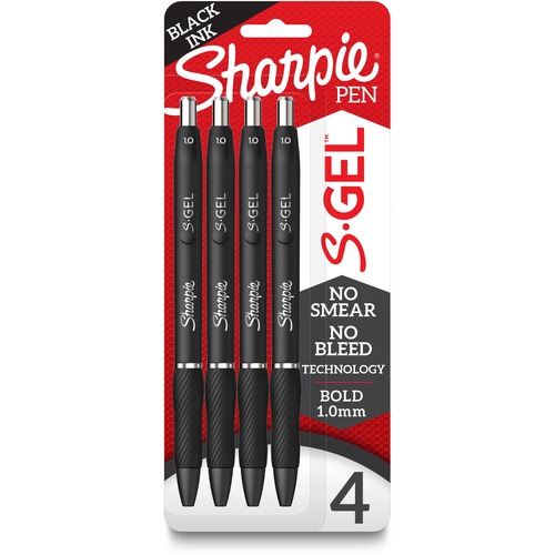 Sharpie S-Gel Pens - 1 mm Pen Point Size - Black Gel-based Ink - Black Barrel - 4 / Pack