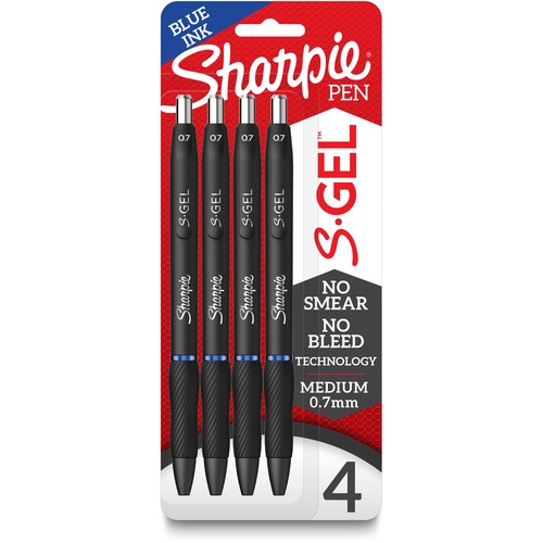 Sharpie S-Gel Pens - 0.7 mm Pen Point Size - Blue Gel-based Ink - Black Barrel - 4 / Pack