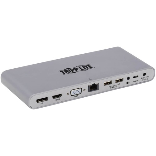 Tripp Lite by Eaton Thunderbolt 3 Dock, Dual Display - 4K 60 Hz, UHD, HDMI, DP, VGA, USB 3.2 Gen 1, USB-A/C Hub, GbE - for Notebook - 120 W - USB Type C - 2 x USB 2.0 - 3 x USB 3.0 - Network (RJ-45) - HDMI - VGA - DisplayPort - Audio Line Out - Microphone