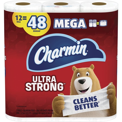 Charmin Ultra Strong Bath Tissue - 2 Ply - 286 Sheets/Roll - Washcloth-like Texture - White - 12 / Pack