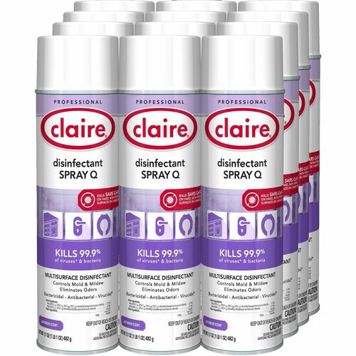 Claire Multipurpose Disinfectant Spray - 17 fl oz (0.5 quart) - Lavender Scent - 12 / Carton - Bactericide, Antibacterial, Fungicide, Virucidal - Purple