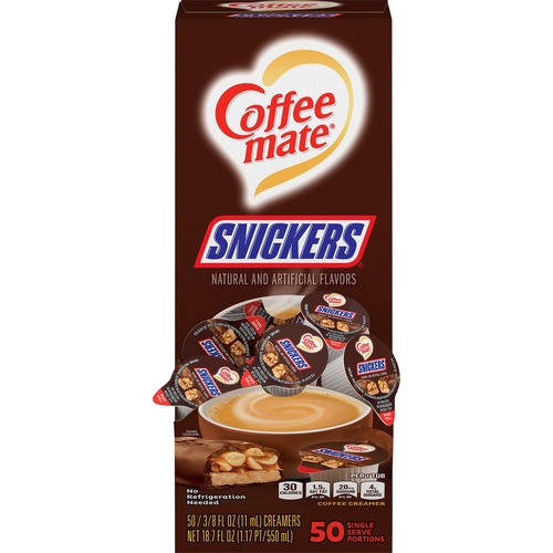 Coffee mate Snickers Flavored Liquid Creamer Singles - Snicker Flavor - 0.38 fl oz (11 mL) - 50/Box - 50 Serving