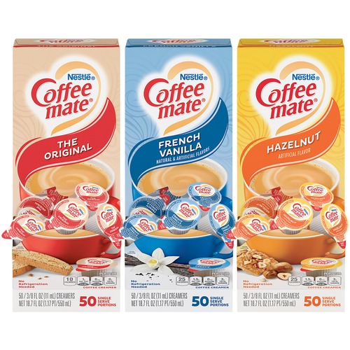 Coffee mate Flavor Variety Pack Liquid Creamer Singles - Original, Hazelnut, French Vanilla Flavor - 150/Carton - 150 Serving