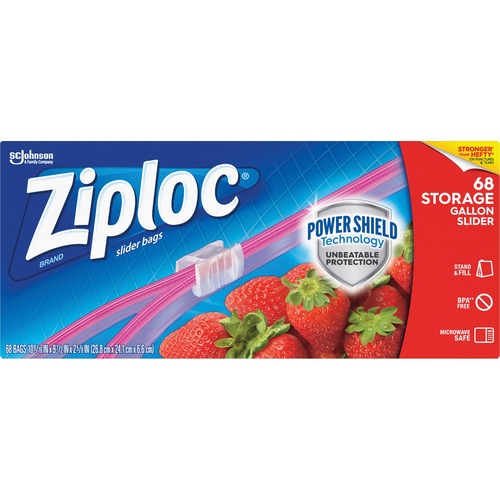 Ziploc® Gallon Storage Slider Bags - Large Size - 10.56" Width x 2.63" Length x 9.50" Depth - Sliding Closure - Blue - 1Each - 68 Per Box - Food, Supplies