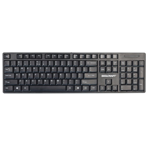 SKILCRAFT USB Wired Keyboard - Cable Connectivity - USB Interface - 104 Key(s) - English, French - Notebook - PC, Windows, Mac OS - Black - TAA Compliant