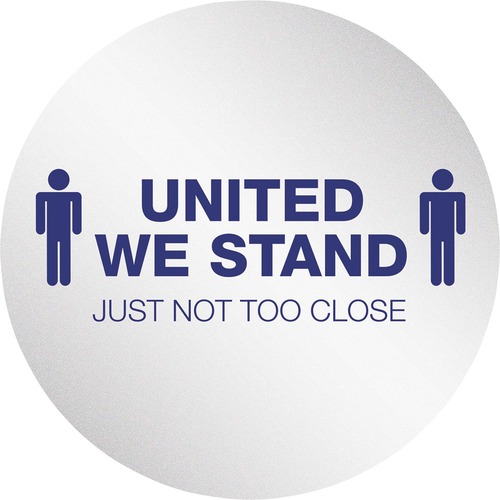 Deflecto Personal Spacing Disks - 6 / Pack - United We Stand Design - 20" (508 mm) Width x 20" (508 mm) Height - Repositionable, Durable, Flexible - Polyvinyl Chloride (PVC), Vinyl - Clear, Regal Blue - Safety/Caution Signs - DEF01031