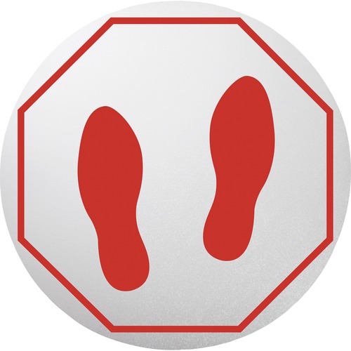 Deflecto Personal Spacing Disks - 6 / Pack - Footprints Design - 20" (508 mm) Width x 20" (508 mm) Height - Repositionable, Durable, Flexible - Polyvinyl Chloride (PVC), Vinyl - Clear, Red - Safety/Caution Signs - DEFPSDD20FPSS6