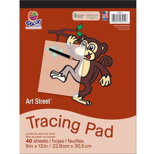 Pacon Art Street Tracing Paper Pad - 40 Sheets - Glue - 16 lb Basis Weight - 12" Height x 9" Width - Translucent Paper - Recyclable