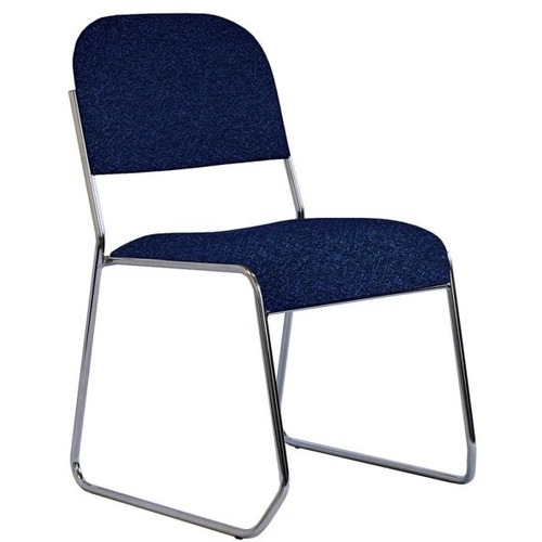 Office-Stor Plus Stacking Chair - Galaxy Blue Fabric Seat - Fabric Back - Chrome Tubular Steel Frame - Sled Base - Foam - 1