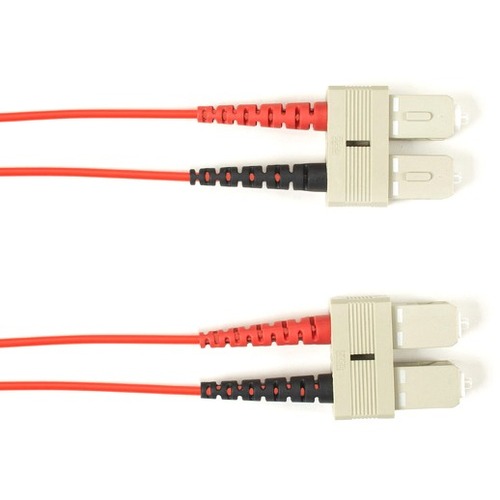 Black Box Fiber Optic Duplex Patch Network Cable - 16.40 ft Fiber Optic Network Cable for Network Device - First End: 2 x SC Network - Male - Second End: 2 x SC Network - Male - 10 Gbit/s - Patch Cable - OFNP - 50/125 µm - Red - TAA Compliant
