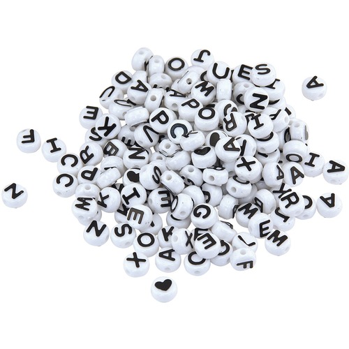 Hygloss ABC Beads- Black and White - Craft Project, Jewelry - Recommended For 3 Year x 0.39" (10 mm)Diameter - Alphabet Letters - 300 / Pack - Black, White - Plastic
