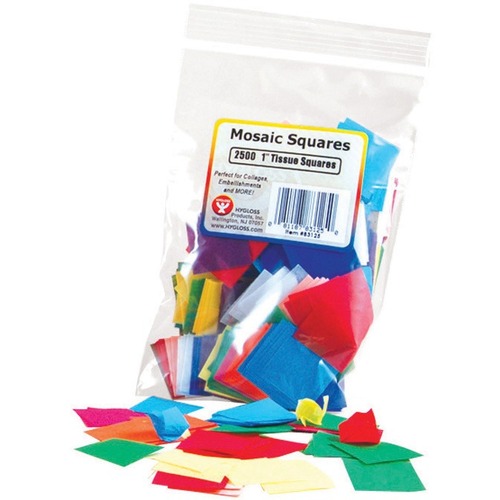 Hygloss Mosaic Tissue Squares - Collage, Craft, Window, Art Project - 1" (25.40 mm)Height - 2500 / Pack - Assorted - Tissue - Tissue Paper - HYX83125