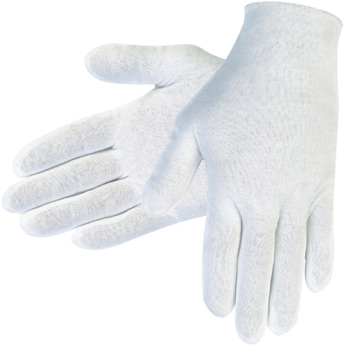 MCR Safety Inspectors Gloves - Large Size - Male - White - Comfortable, Lightweight, Reversible, Breathable, Straight Thumb - For Assembling, Construction, Production, Baggage Handling - 12 / Pack
