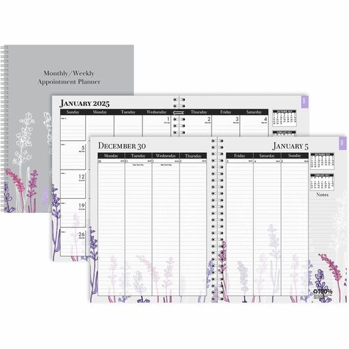 House of Doolittle Wild Flower Weekly/Monthly Planner - Julian Dates - Monthly, Weekly - 12 Month - January - December - 1 Week, 1 Month Double Page Layout - Spiral Bound - Multi - Paper - 11" Height x 8.5" Width - Dated Planning Page, Notes Area, Holiday