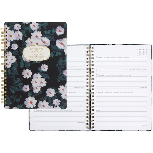 Letts of London Bloom Design Planner - Weekly - 1 Year - January 2024 till December 2024 - Twin Wire - Black - Daily Block, Durable Cover, Page Marker - 1 Each