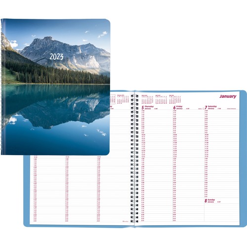 Brownline Appointment Book - Weekly - 12 Months - January 2024 till December 2024 - Twin Wire - Navy Tweed - 11" Height x 8.5" Width - Time Zone, Durable Cover, Wear Resistant, Tear Resistant, Six Month Reference, Soft Cover - 1 Each