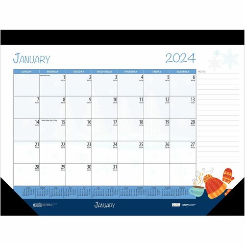 House of Doolittle Seasonal Holiday Deskpad Calendar - Julian Dates - Monthly - 12 Month - January - December - Spiral Bound - Desk Pad - Multi, Black - Leatherette, Chipboard - 13" Height x 18.5" Width - Dated Planning Page, Holiday Listing, Printed, Rul