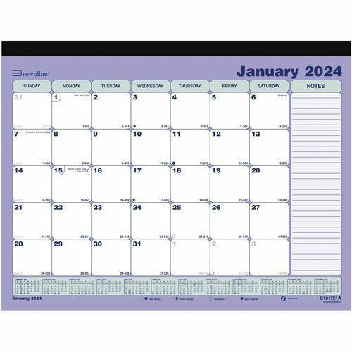 Blueline® Magnetic Monthly Desk Pad 11" x 8-1/2" English - Monthly - 12 Month - January 2024 - December 2024 - 1 Month Single Page Layout - Twin Wire - Multi - Chipboard - 8.5" Height x 11" Width - Reinforced, Sturdy, Reference Calendar, Notes Area, R