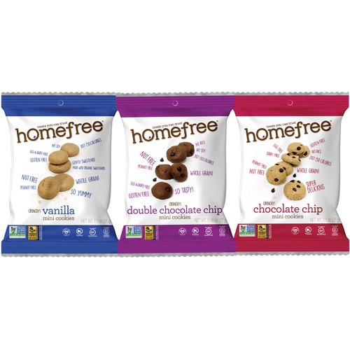 Homefree Mini Cookie Variety Pack - Dairy-free, Tree-nut Free, Peanut-free, Gluten-free, Low Sodium, Trans Fat Free, Cholesterol-free, Egg-free - Vanilla, Chocolate Chip - 1.10 oz - 30 / Carton