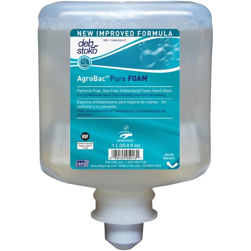 1 Liter Refill AgroBac Pure Foam Wash Manual Cartridge - Unscented (6/Carton) - 33.8 fl oz (1000 mL) - Bacteria Remover - Hand - Antibacterial - Clear - Triclosan-free, Fragrance-free, Dye-free, Hygienic - 6 / Carton