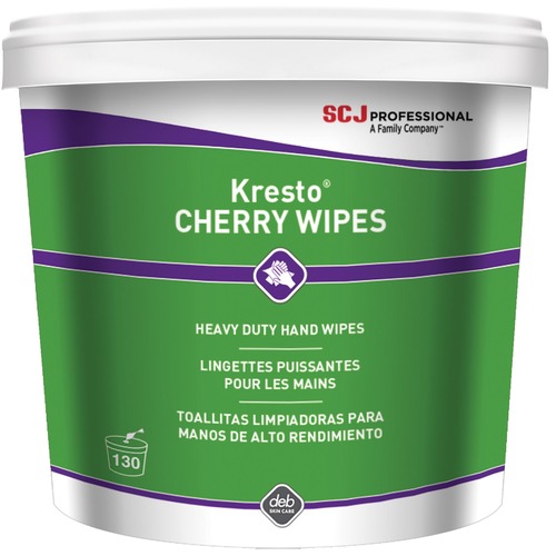 SC Johnson Kresto Heavy-Duty XL Hand Wipes - Cherry - 10" x 12" - White, Red - Polypropylene - Moisturizing, Non-toxic, Easy to Use, Absorbent, Silicone-free, Heavy Duty - For Hand, Skin - 130 Per Canister - 1 Each