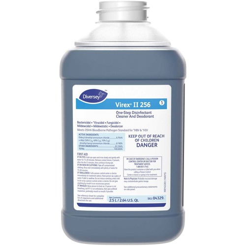 Diversey Virex II 256 Disinfectant Cleaner - Concentrate - 84.5 fl oz (2.6 quart) - Minty Scent - 2 / Carton - Deodorize, Non-porous, Deodorant - Blue