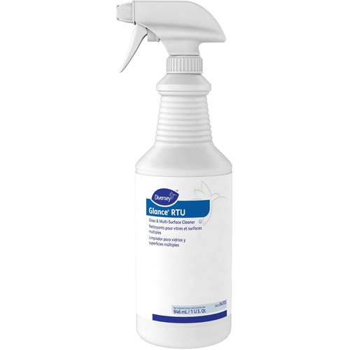 Diversey Glance Glass & Multi-Surface Cleaner - Ready-To-Use/Concentrate - 32 fl oz (1 quart) - Ammonia Scent - Streak-free, Quick Drying, Kosher - Blue - 12 / Carton