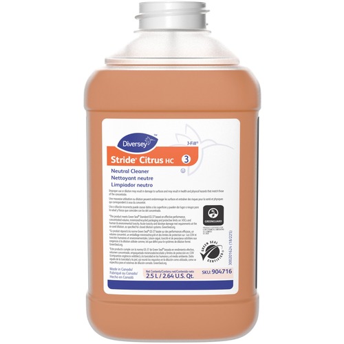 Diversey Stride Citrus Neutral Cleaner - Concentrate - 84.5 fl oz (2.6 quart) - Citrus Scent - 2 / Carton - Non Alkaline, Low Foaming, pH Neutral, Film-free, Phosphorous-free - Orange