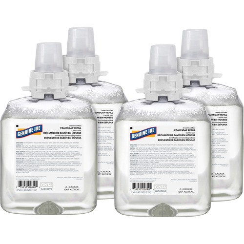 Genuine Joe Green Certified Soap Refill - Fragrance-free Scent - 42.3 fl oz (1250 mL) - Hand, Skin - Clear - 4 / Carton