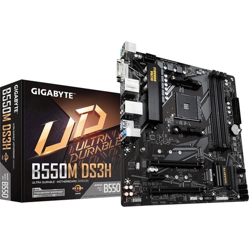 Gigabyte Ultra Durable B550M DS3H Desktop Motherboard - AMD B550 Chipset - Socket AM4 - Micro ATX - 64 GB DDR4 SDRAM Maximum RAM - DIMM, UDIMM - 2 x Memory Slots - Gigabit Ethernet - HDMI - 4 x SATA Interfaces